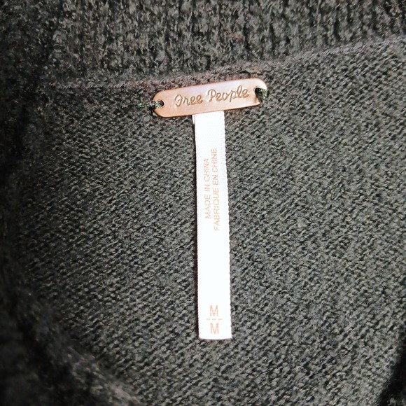 Free People Emerald Green Asymmetrical Zip Lace Panel Hooded Cardigan Sweater M - Picture 5 of 7